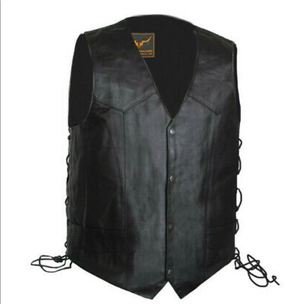Men’s Classic Side Laces Motorcycle Biker Concealed Carry Leather Vest